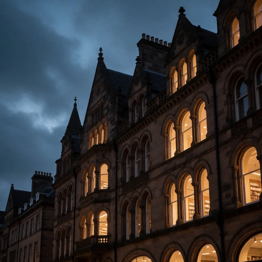 Leeds Park Row architecture at dusk