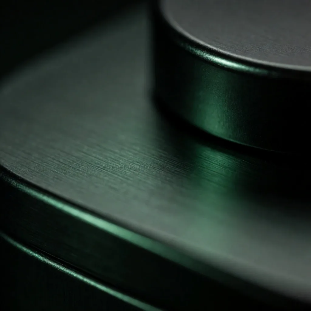 Brushed metal surface with green glint