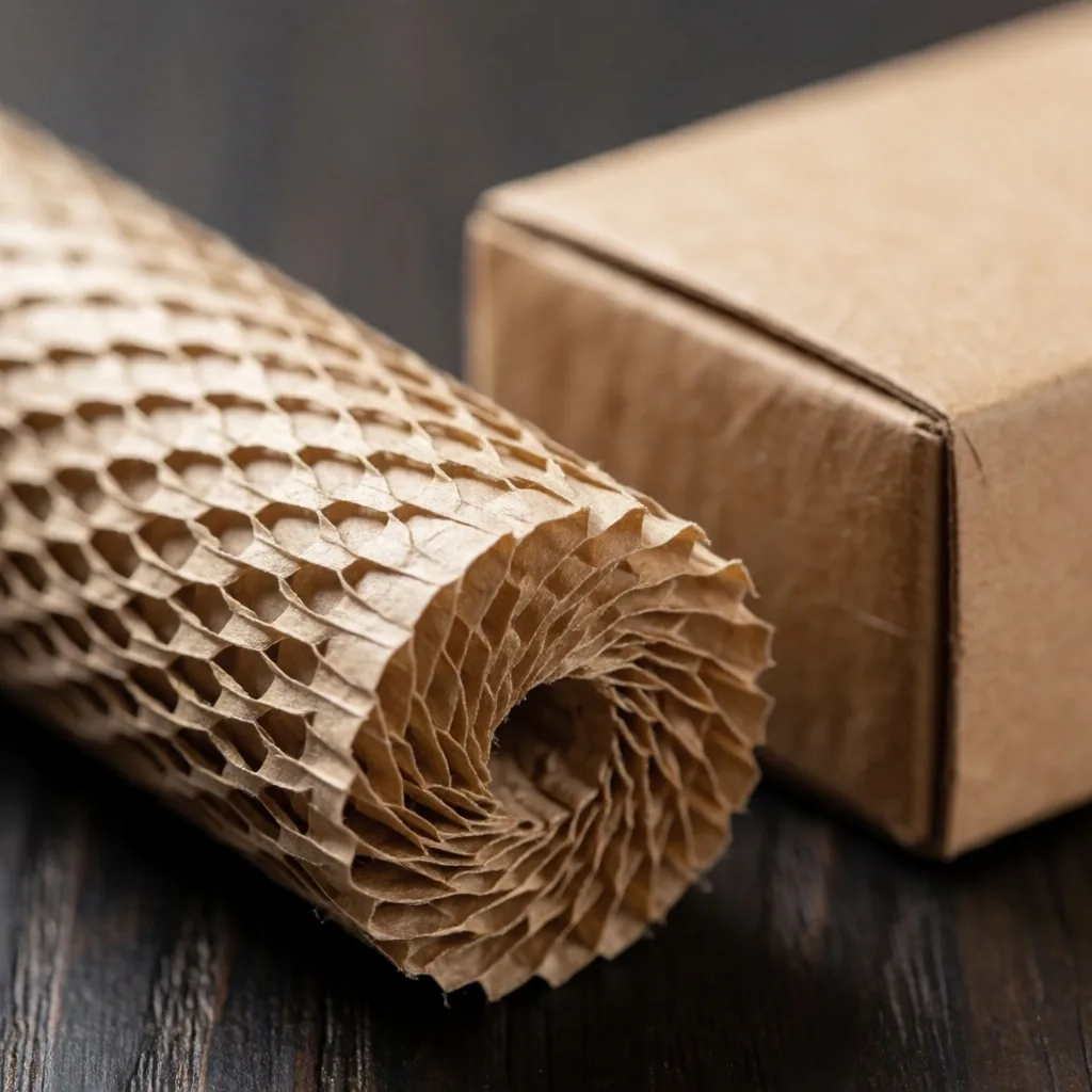 Recyclable packaging materials on a warehouse bench
